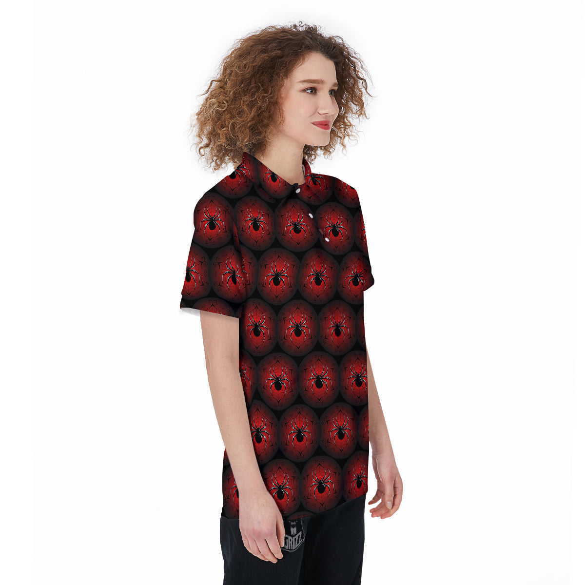 Spider Black And Red Spider Web Print Pattern Women's Golf Shirts-grizzshop