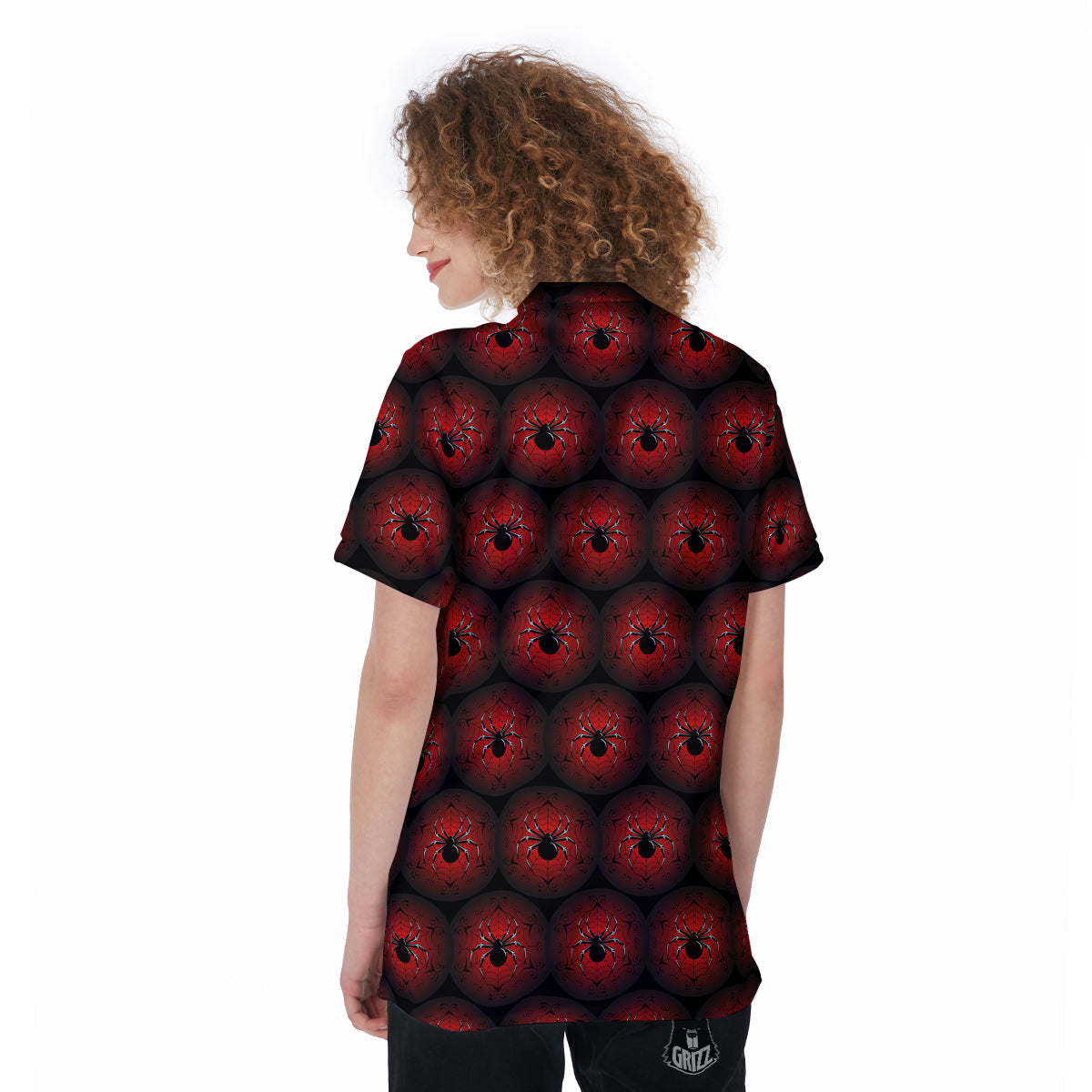 Spider Black And Red Spider Web Print Pattern Women's Golf Shirts-grizzshop