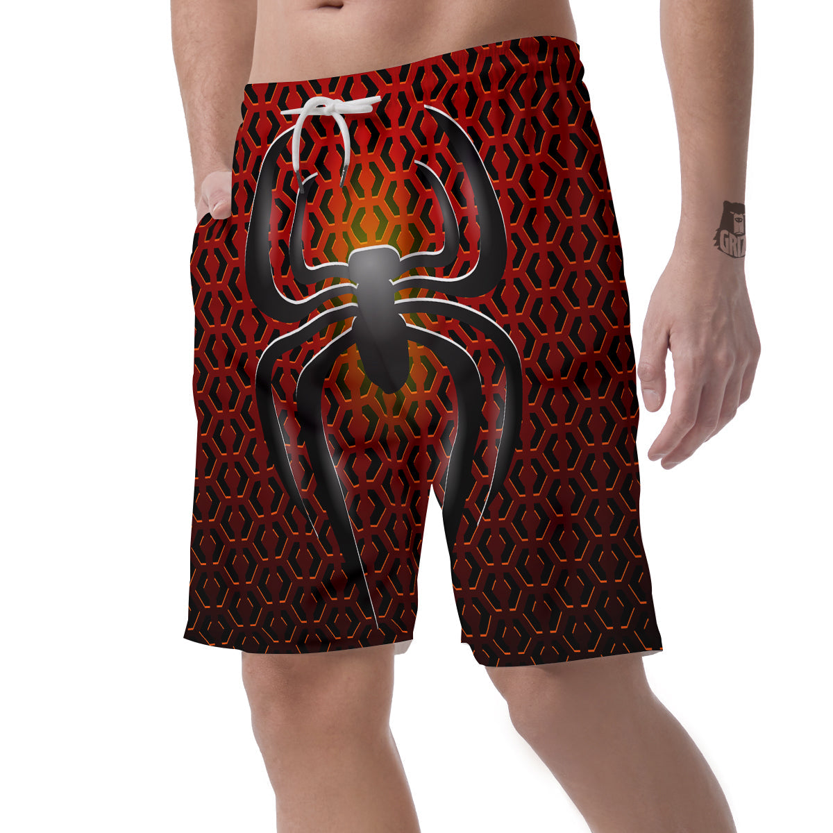 Spider Icon on Red Metal Print Men's Shorts-grizzshop