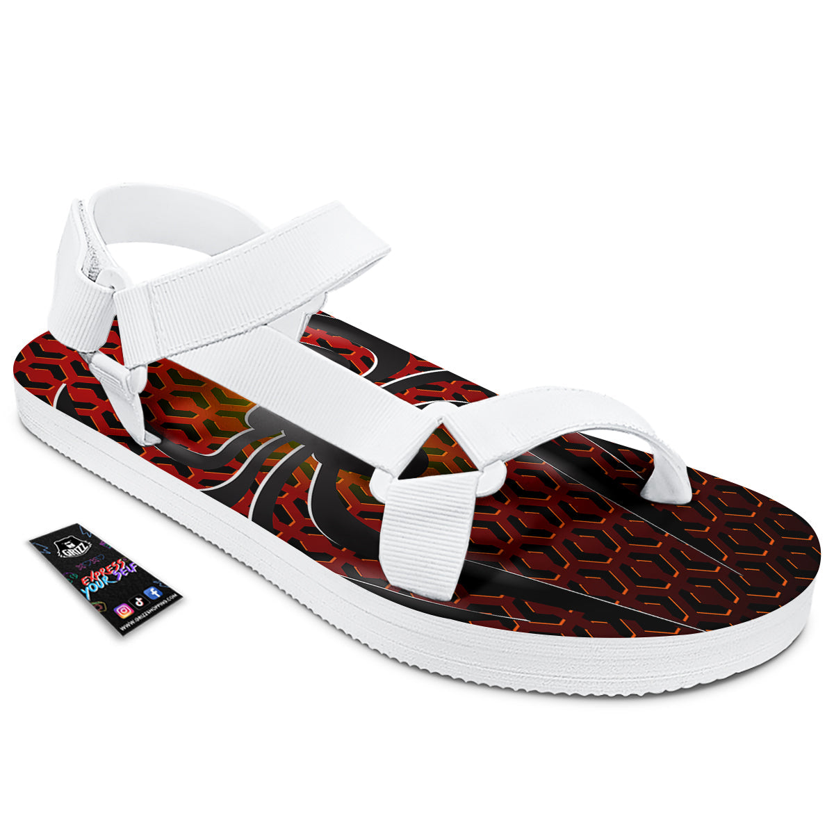 Spider Icon on Red Metal Print White Open Toe Sandals-grizzshop