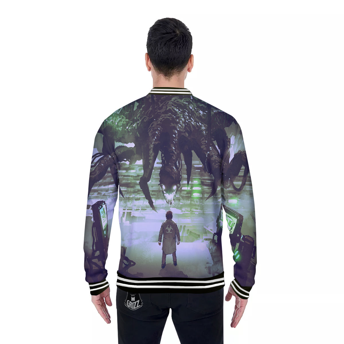 Spider Monster Print Baseball Jacket-grizzshop