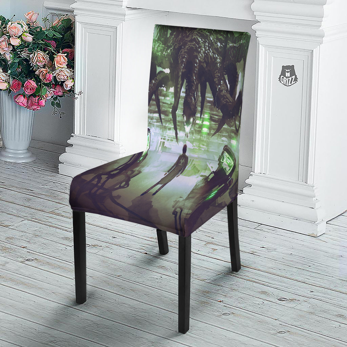 Spider Monster Print Dining Chair Slipcover-grizzshop