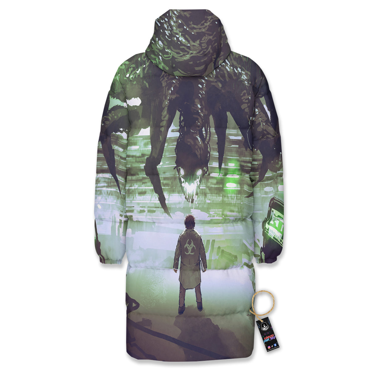 Spider Monster Print Long Down Jacket-grizzshop