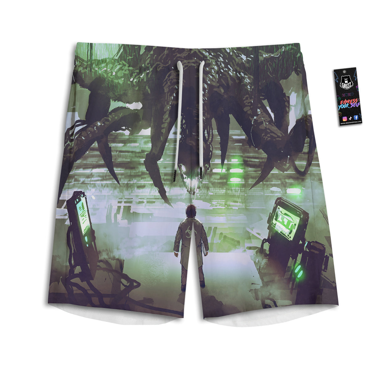 Spider Monster Print Men's Athletic Shorts