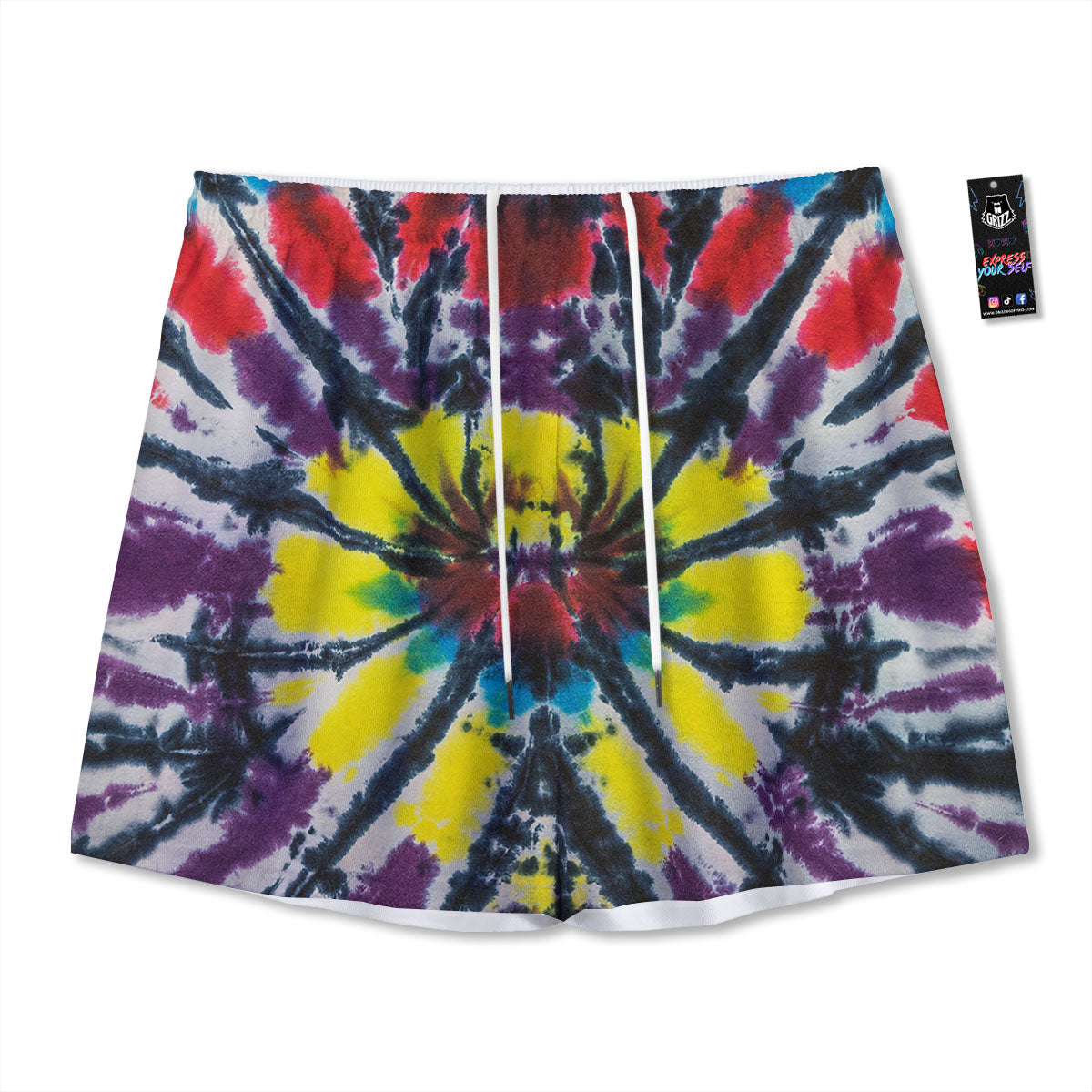 Spider Tie Dye Blue And Red Print Mesh Shorts