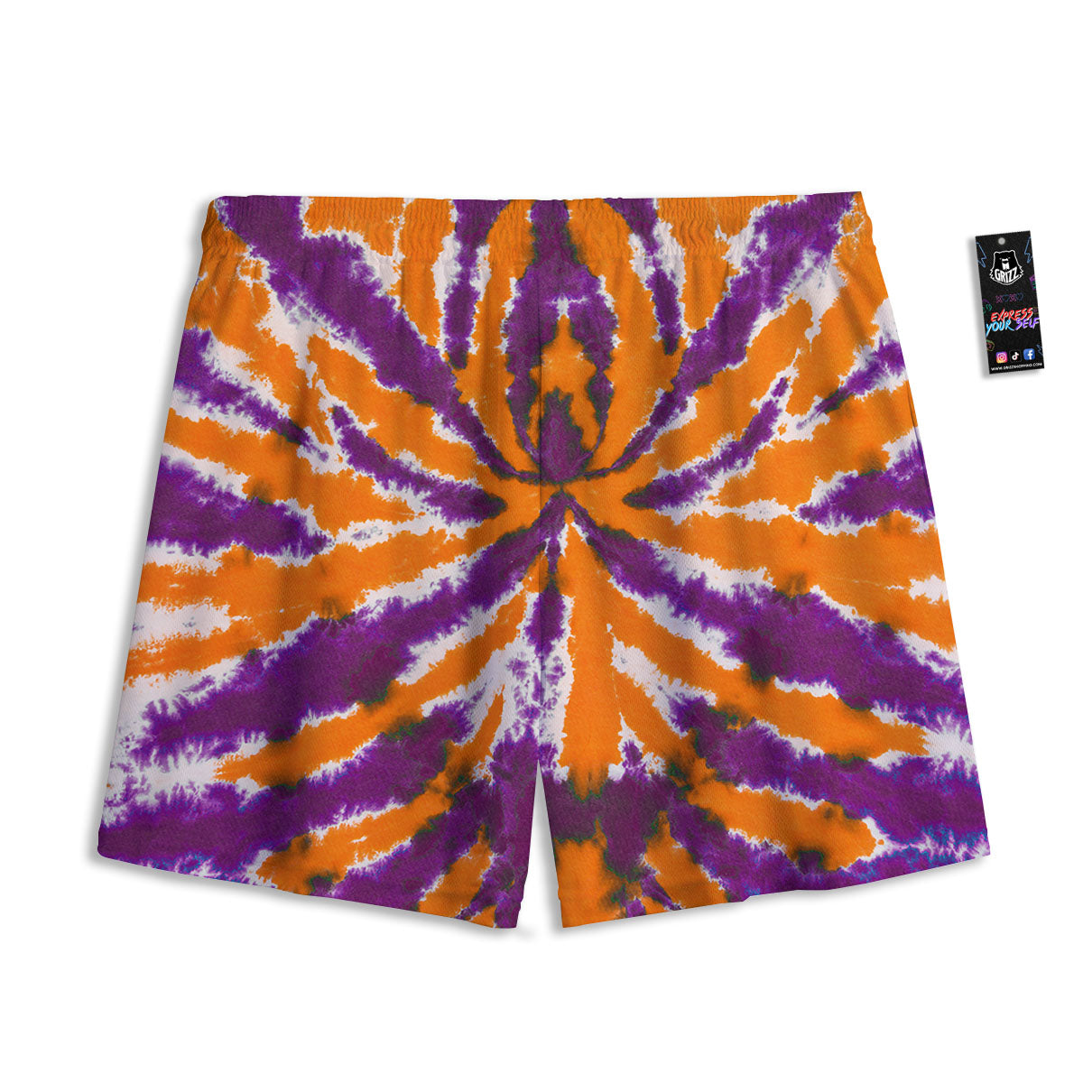 Spider Tie Dye Orange And Purple Print Mesh Shorts