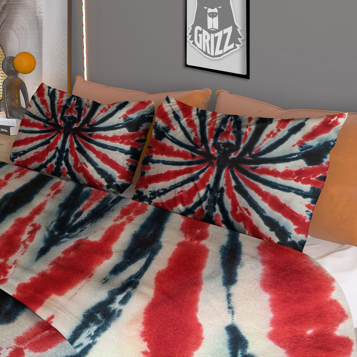 Spider Tie Dye Red And Black Print Duvet Cover Bedding Set