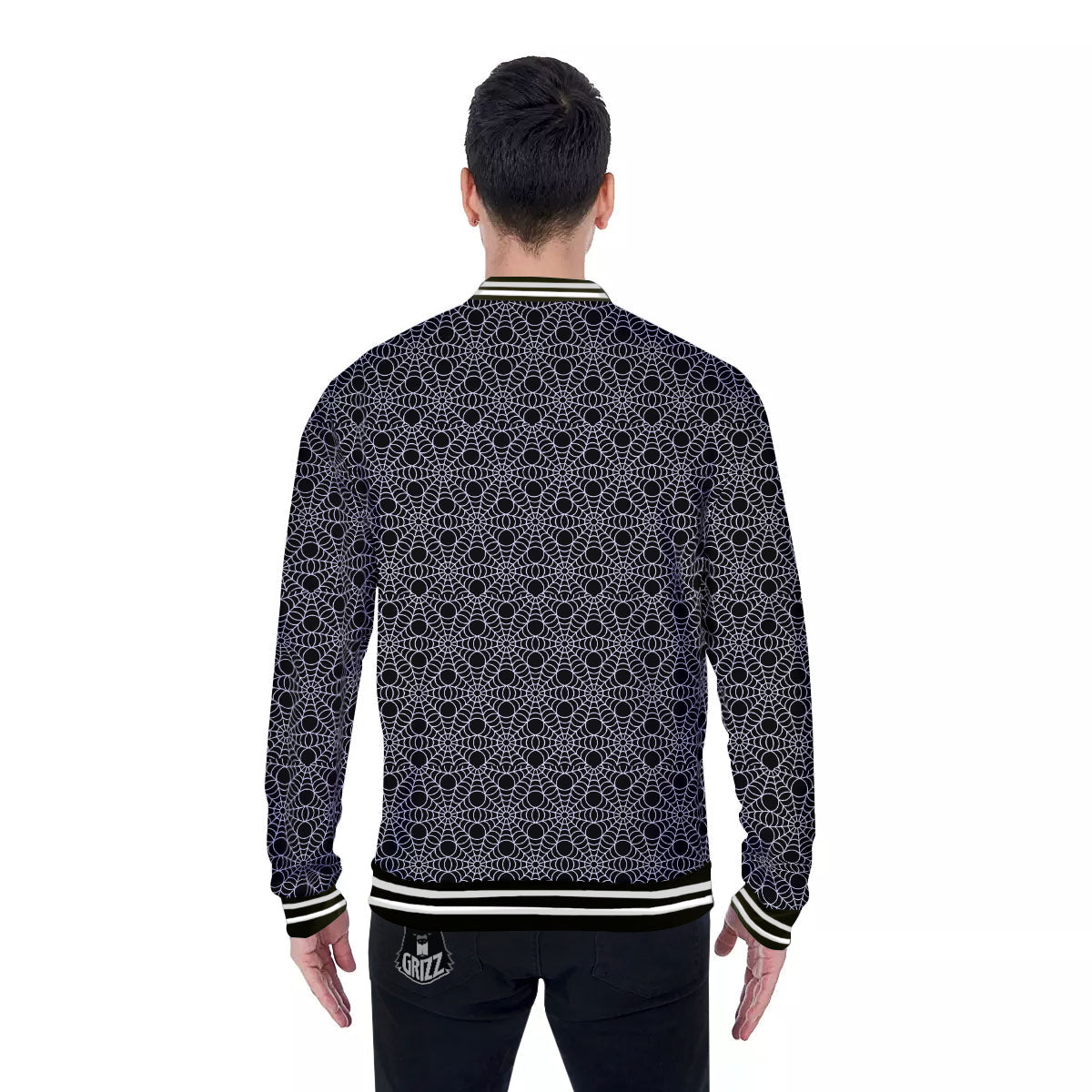 Spider Web Black Print Pattern Baseball Jacket-grizzshop