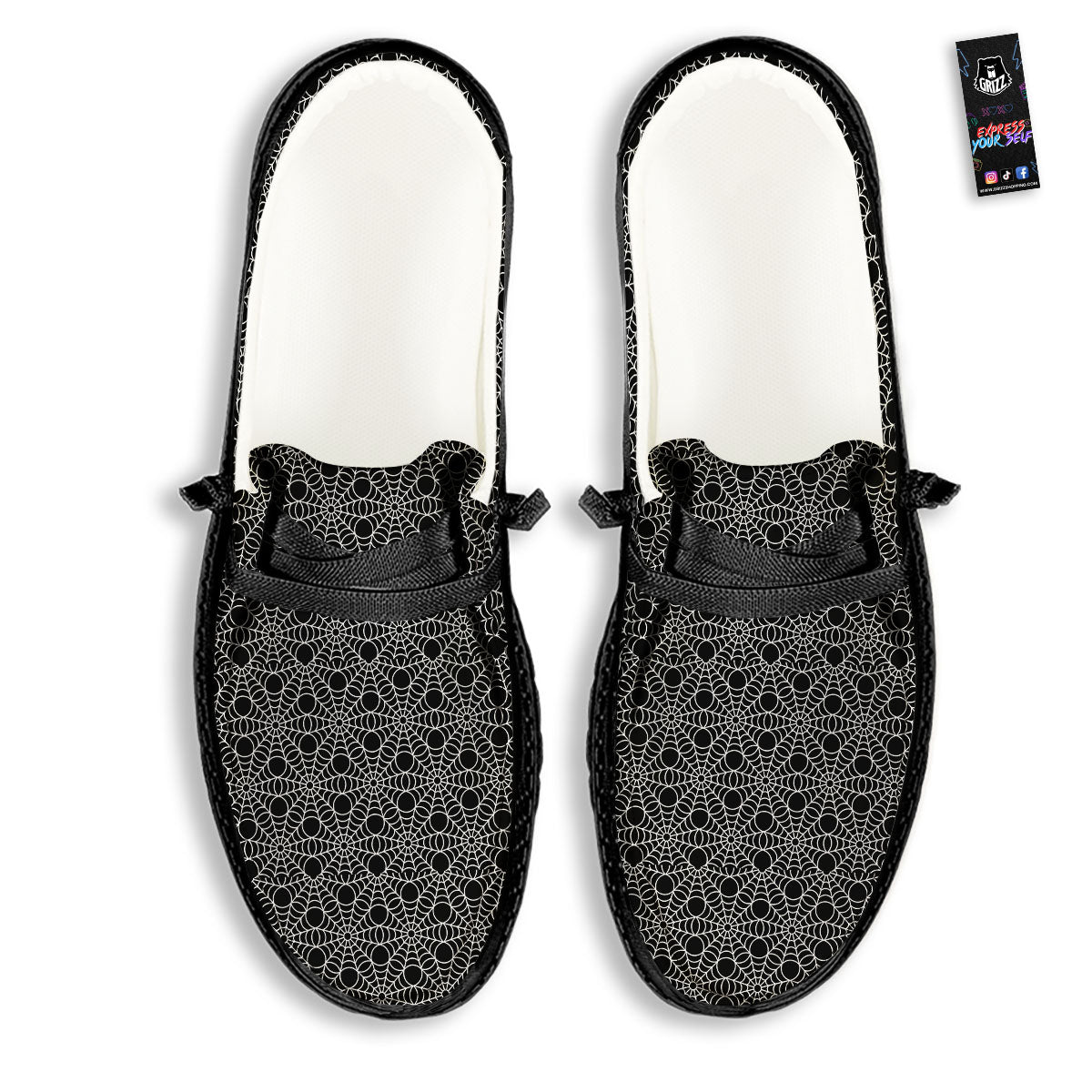 Spider Web Black Print Pattern Black Loafers-grizzshop
