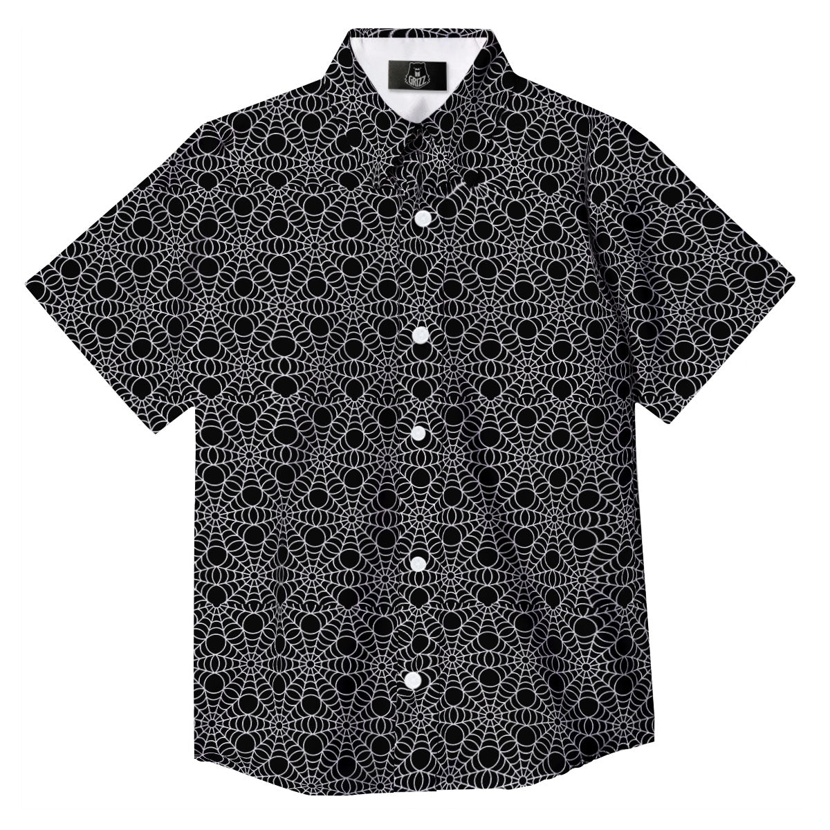 Spider Web Black Print Pattern Button Up Shirt-grizzshop