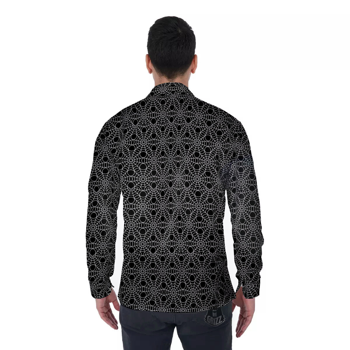 Spider Web Black Print Pattern Men's Long Sleeve Shirts-grizzshop