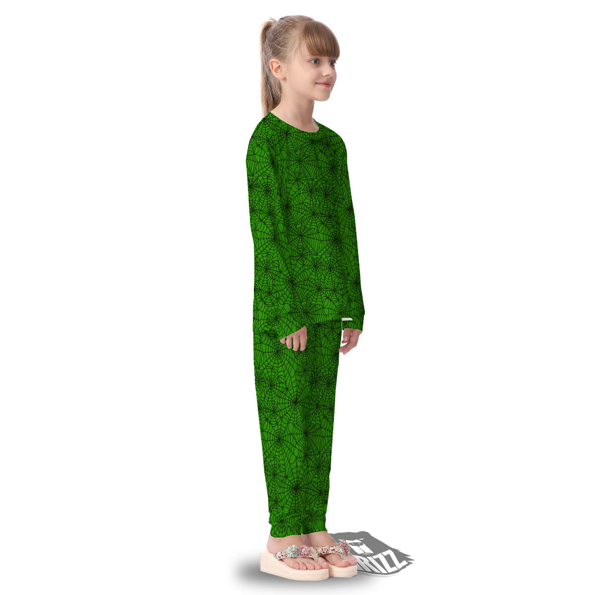 Spider Web Green And Black Print Pattern Kid's Pajamas-grizzshop