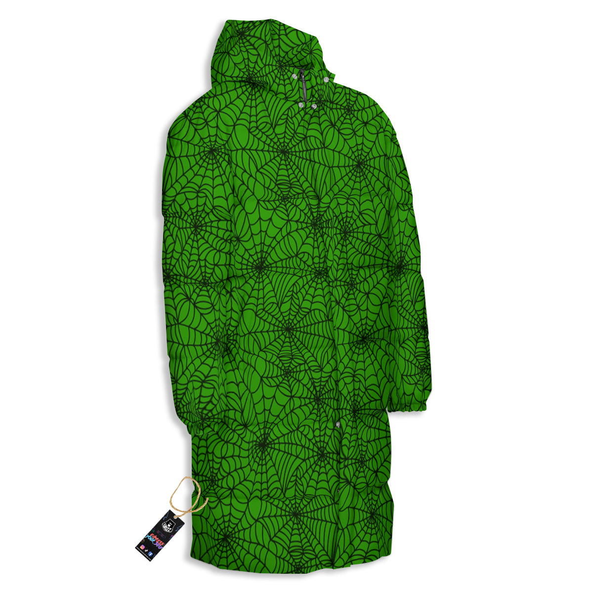 Spider Web Green And Black Print Pattern Long Down Jacket-grizzshop