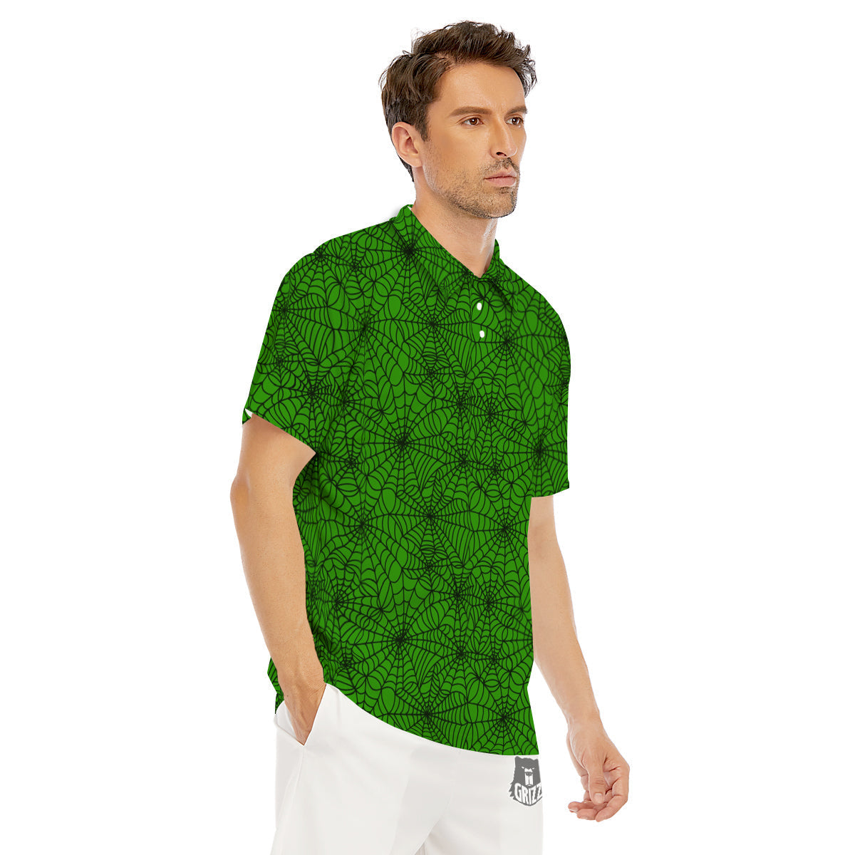 Spider Web Green And Black Print Pattern Men's Golf Shirts-grizzshop