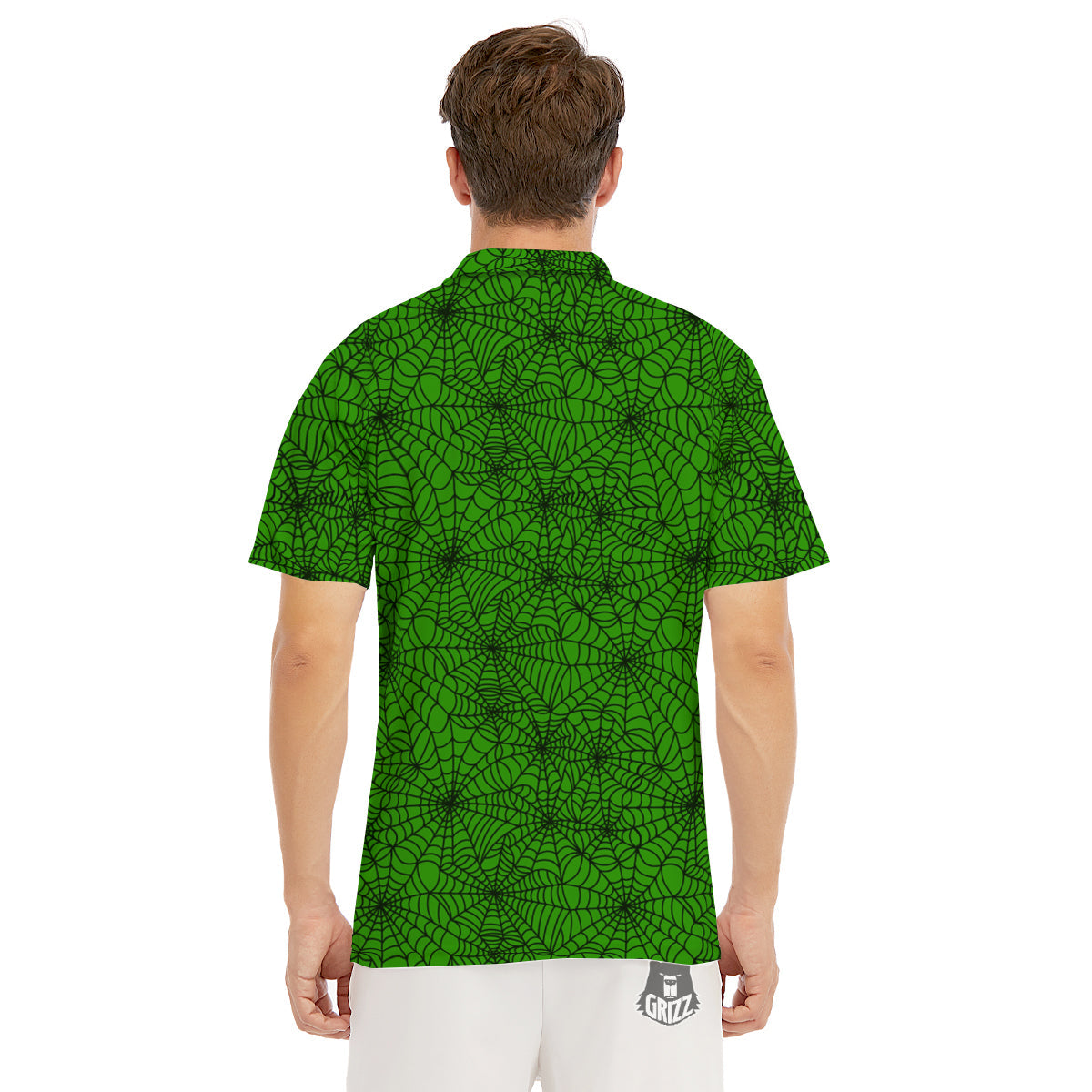 Spider Web Green And Black Print Pattern Men's Golf Shirts-grizzshop