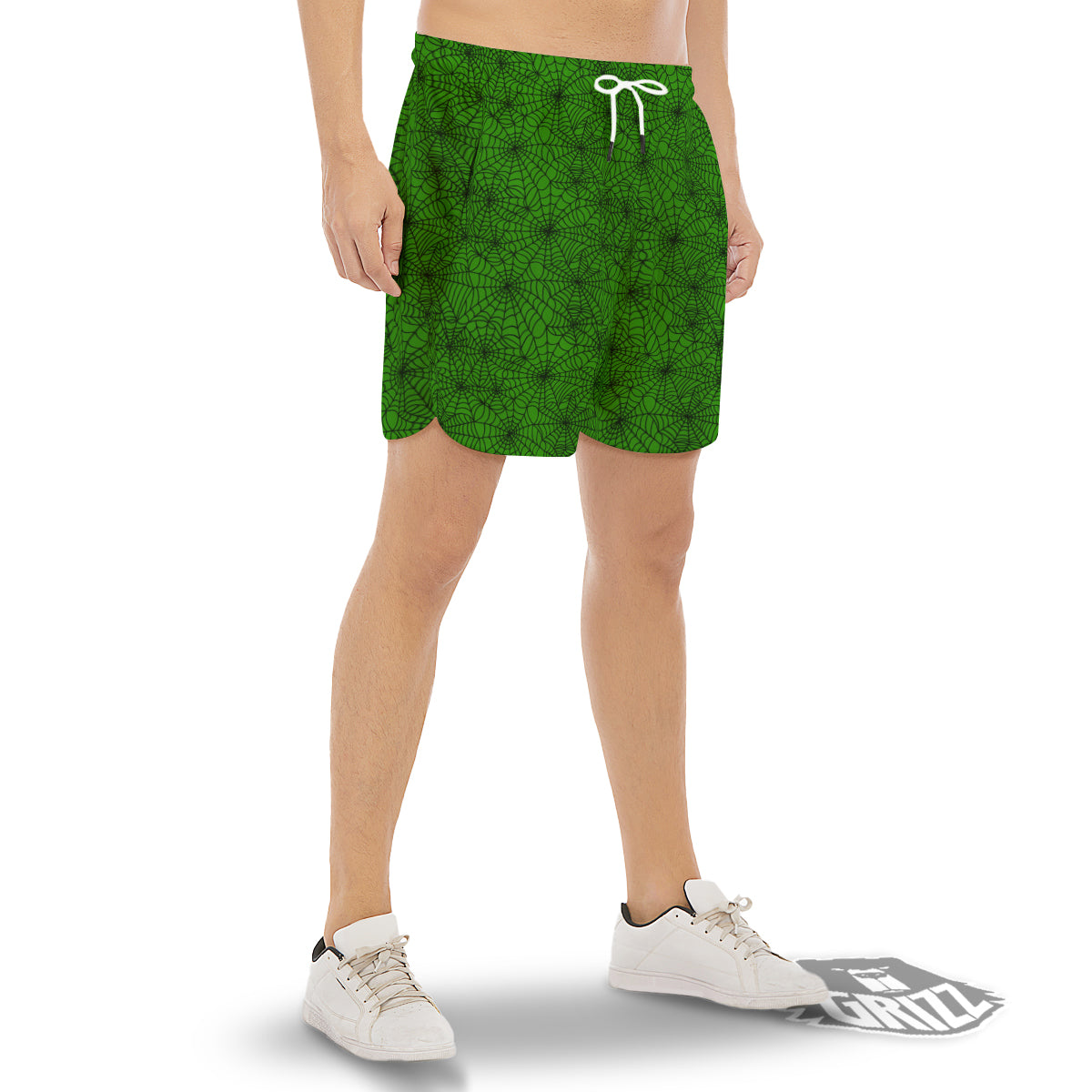 Spider Web Green And Black Print Pattern Men's Gym Shorts-grizzshop