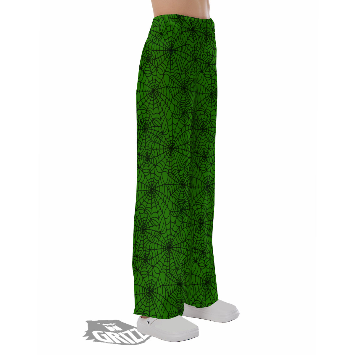 Spider Web Green And Black Print Pattern Pajama Pants-grizzshop