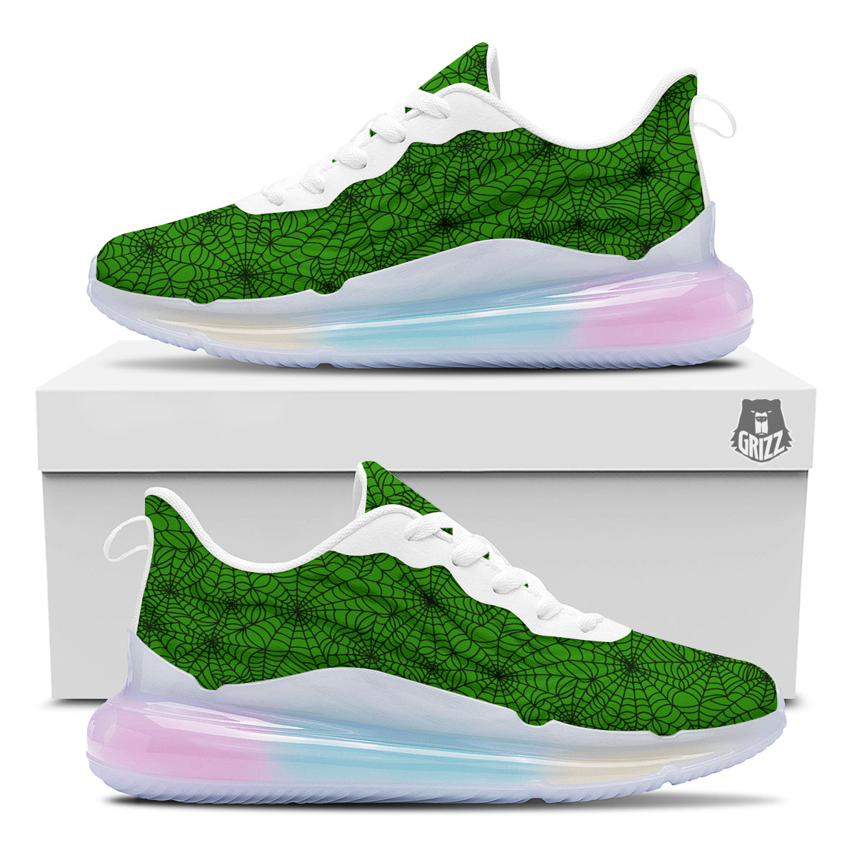 Spider Web Green And Black Print Pattern Running Sneakers-grizzshop