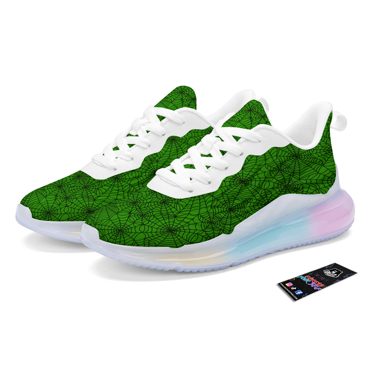 Spider Web Green And Black Print Pattern Running Sneakers-grizzshop