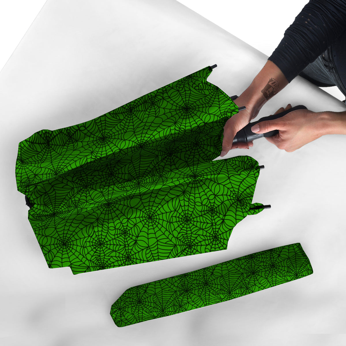 Spider Web Green And Black Print Pattern Umbrella-grizzshop
