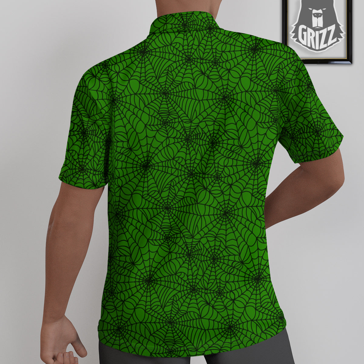 Spider Web Green And Black Print Pattern Untucked Shirts-grizzshop
