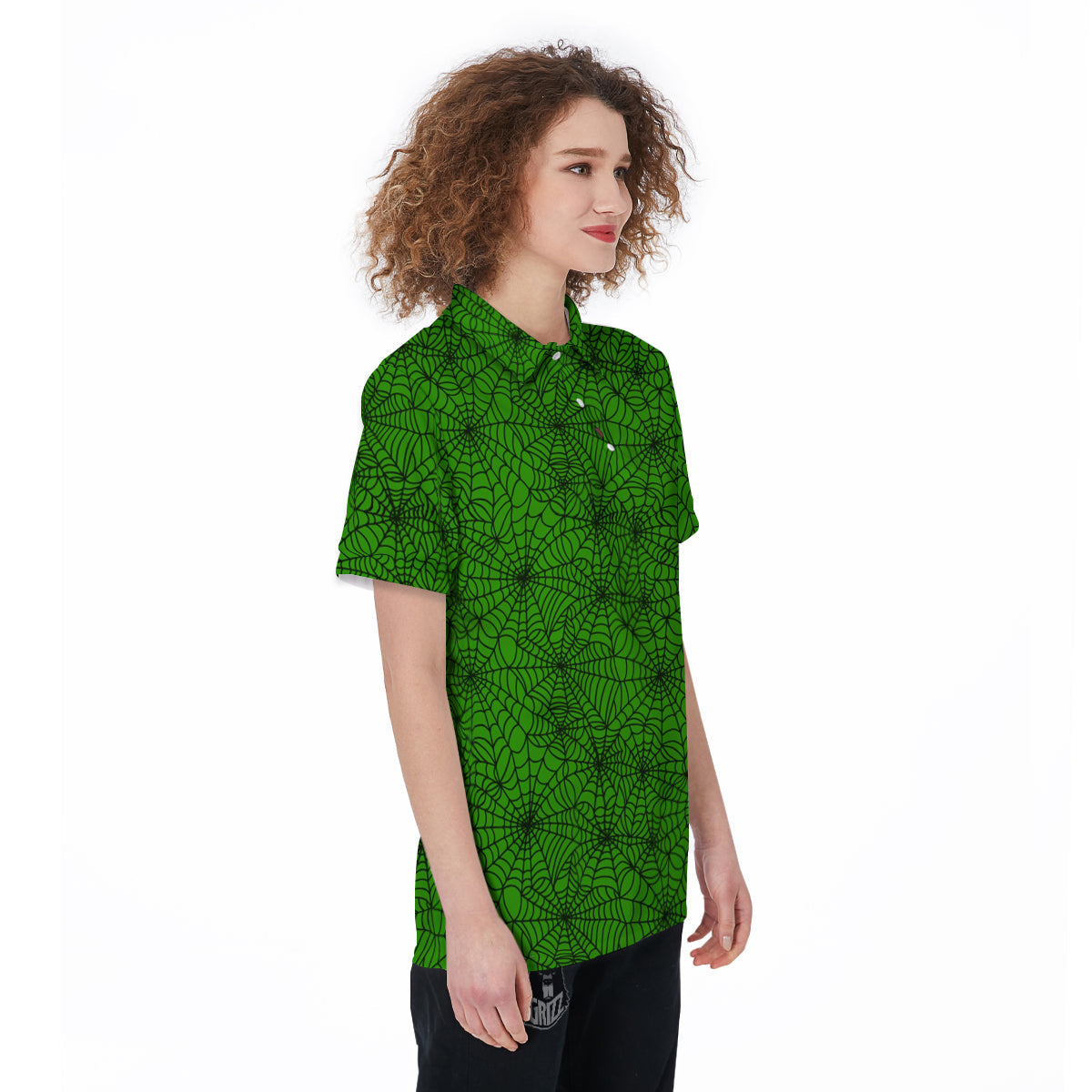 Spider Web Green And Black Print Pattern Women's Golf Shirts-grizzshop