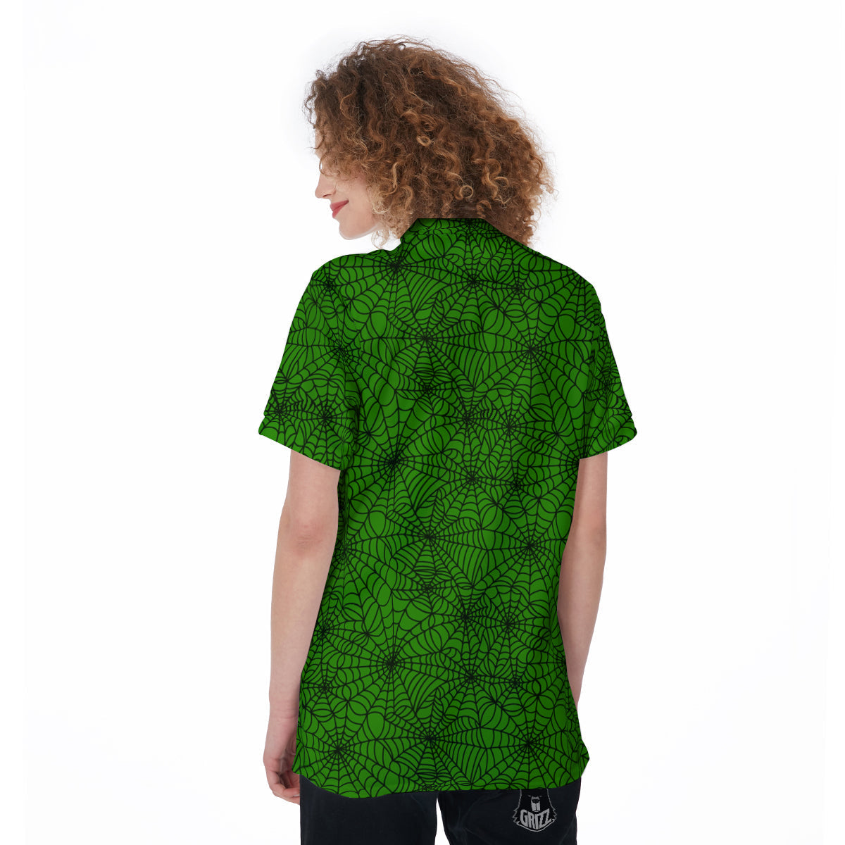 Spider Web Green And Black Print Pattern Women's Golf Shirts-grizzshop