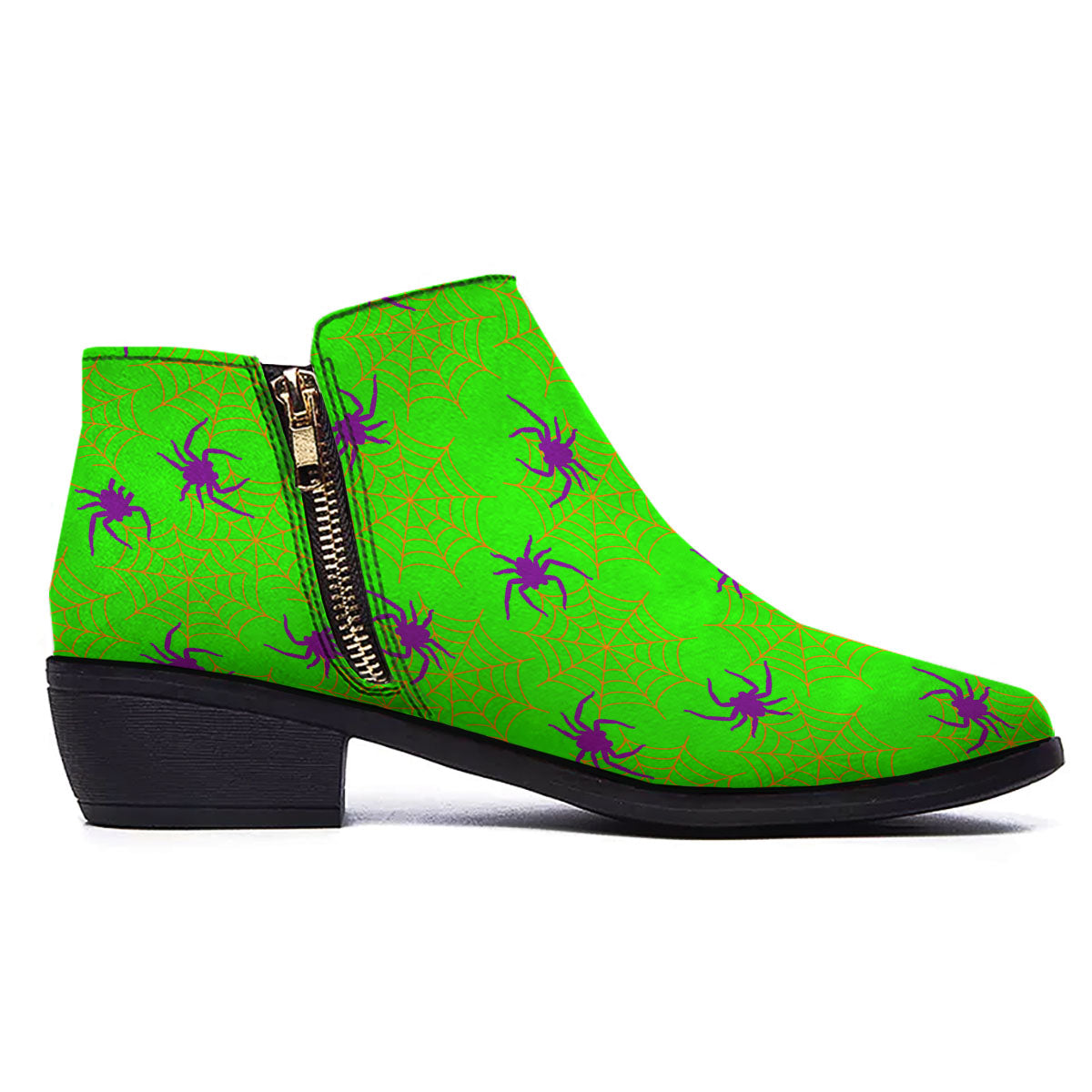 Spider Web Green And Purple Print Pattern Ankle Boots-grizzshop