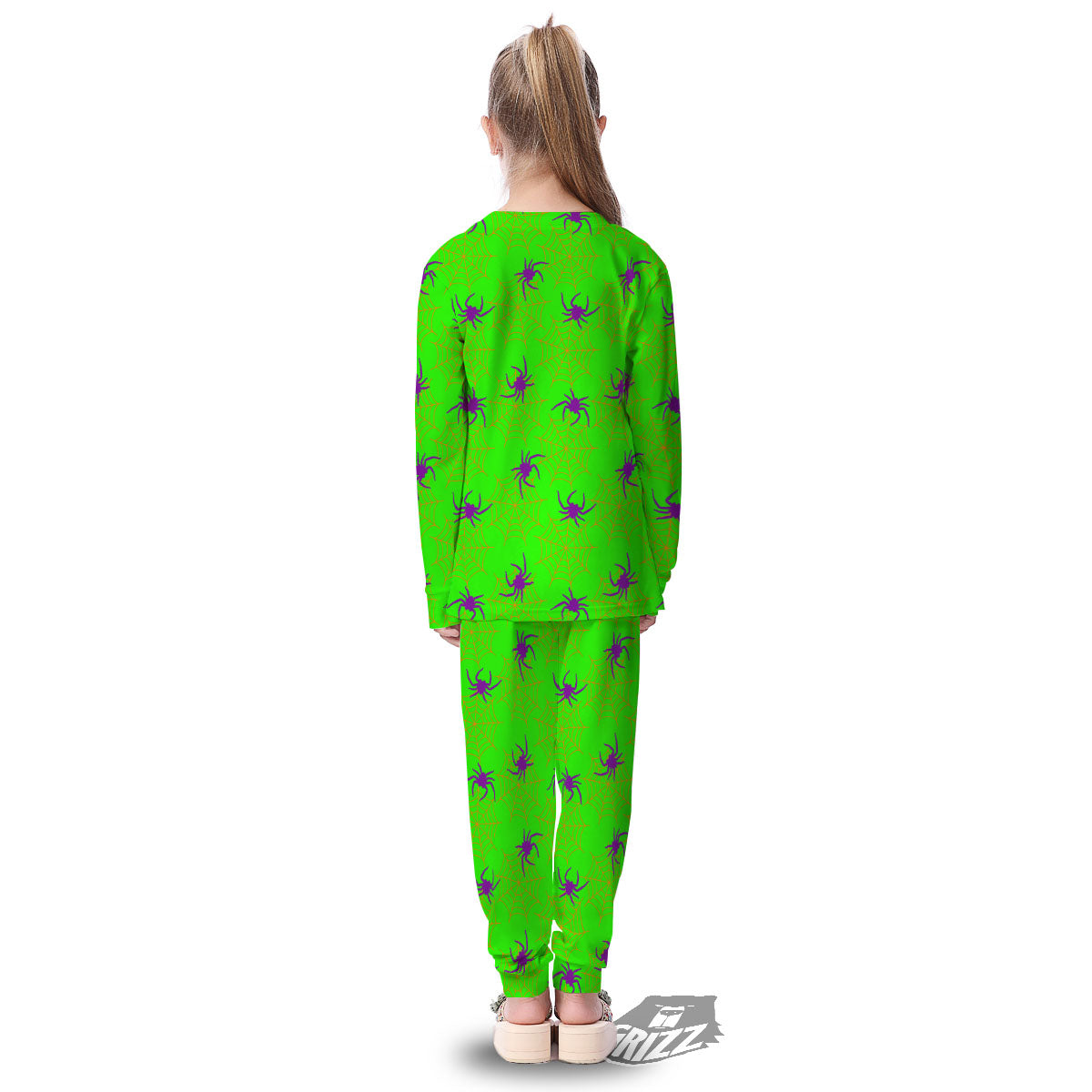 Spider Web Green And Purple Print Pattern Kid's Pajamas-grizzshop