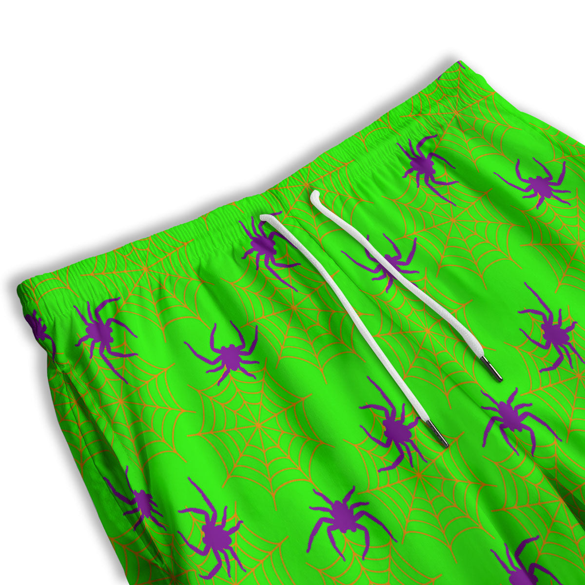 Spider Web Green And Purple Print Pattern Men's Athletic Shorts