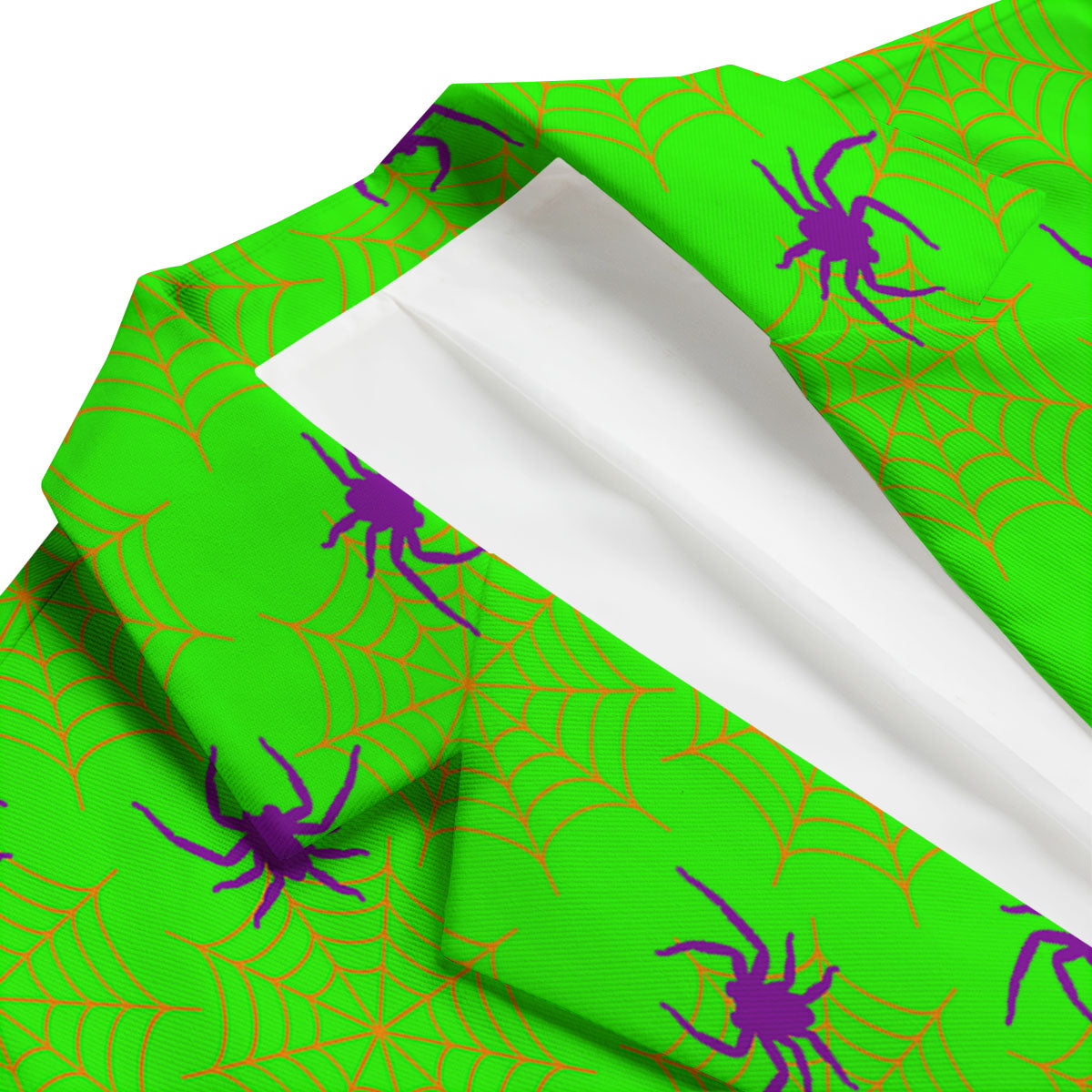 Spider Web Green And Purple Print Pattern Men's Blazer-grizzshop
