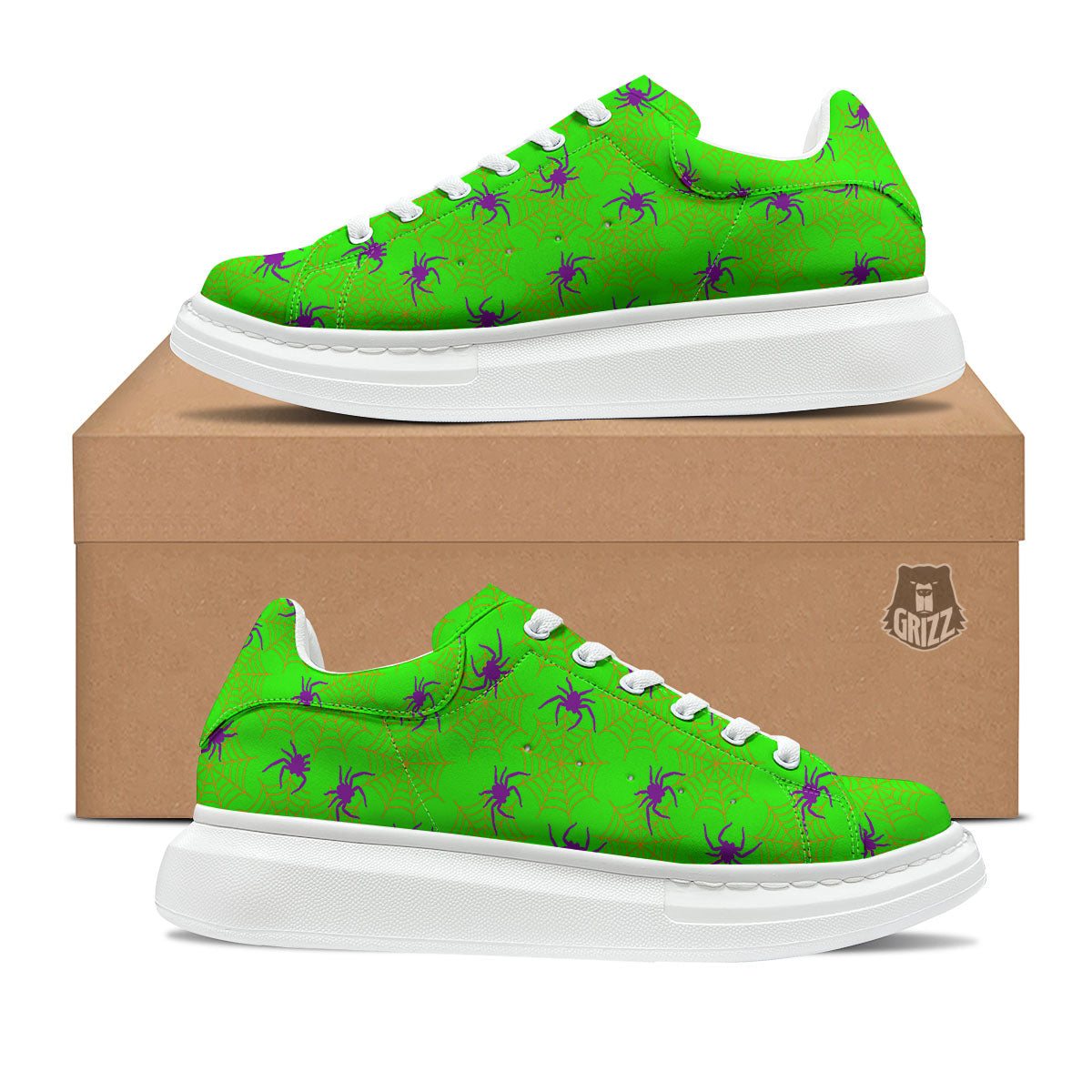 Spider Web Green And Purple Print Pattern Platform Shoes-grizzshop
