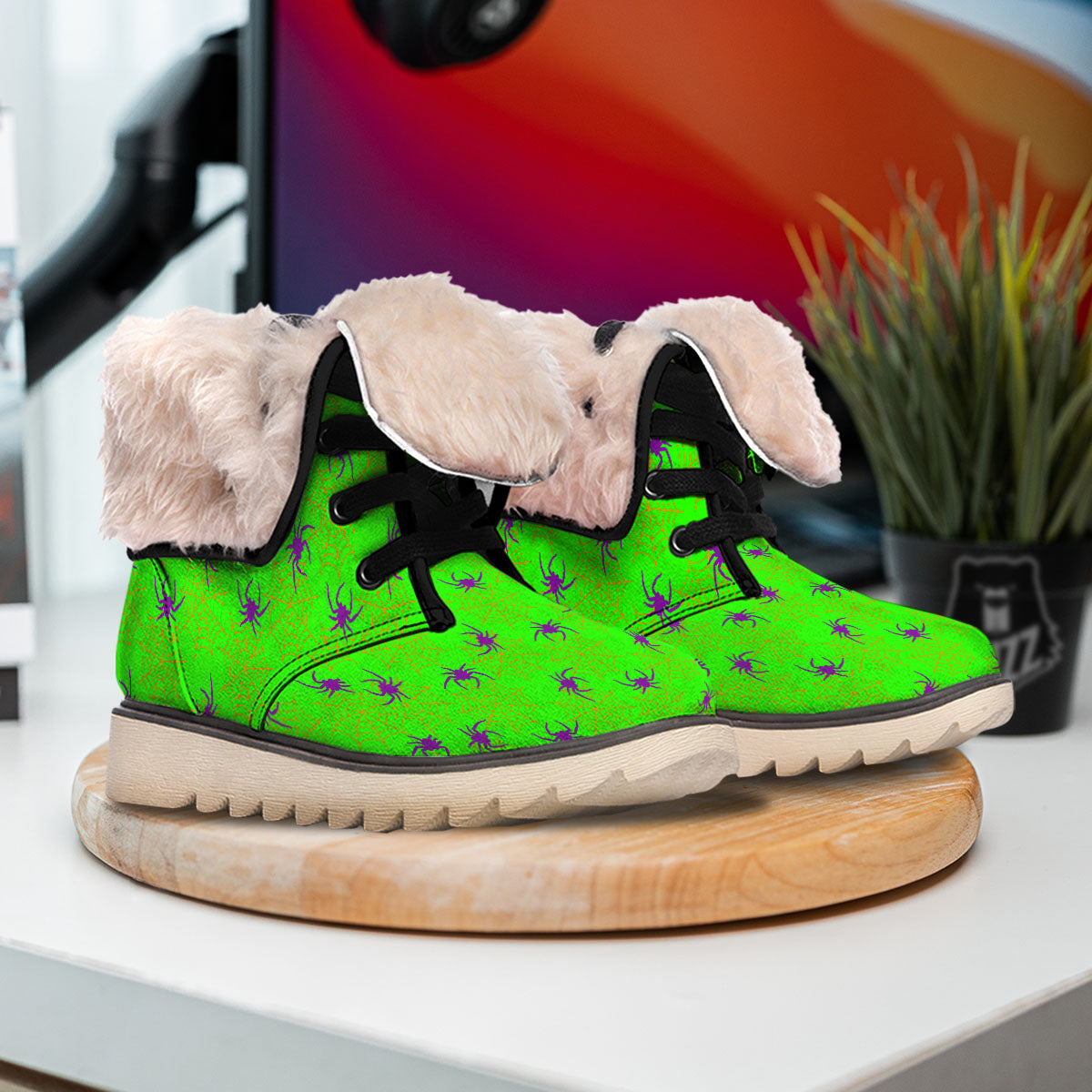 Spider Web Green And Purple Print Pattern Snow Boots-grizzshop