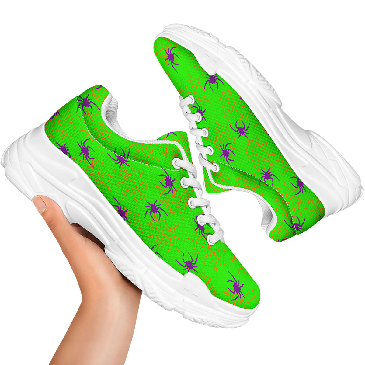 Spider Web Green And Purple Print Pattern White Chunky Shoes-grizzshop