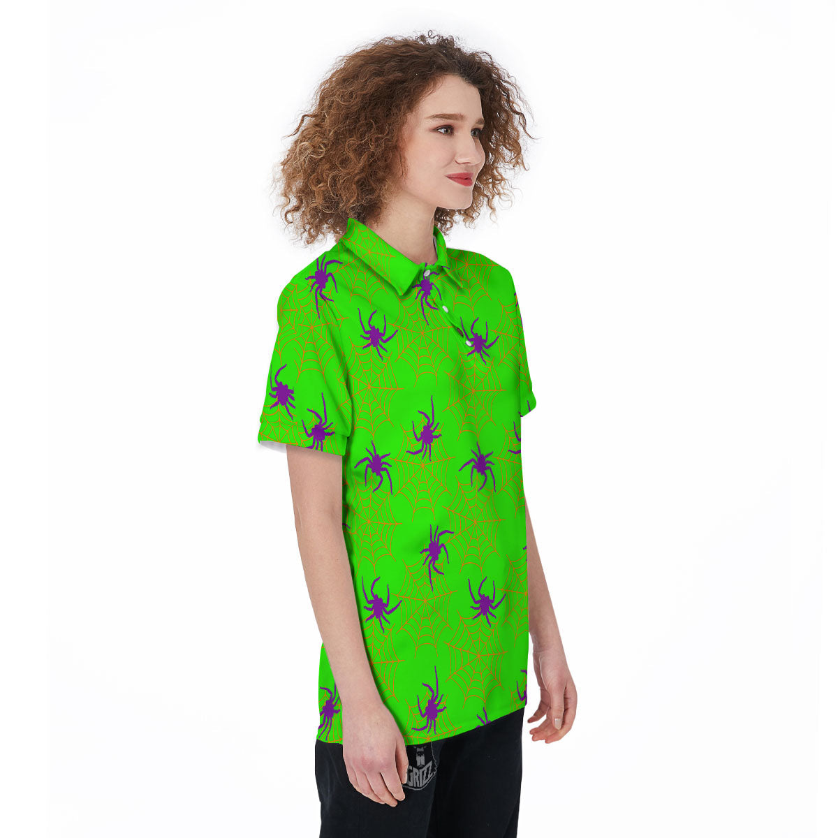Spider Web Green And Purple Print Pattern Women's Golf Shirts-grizzshop