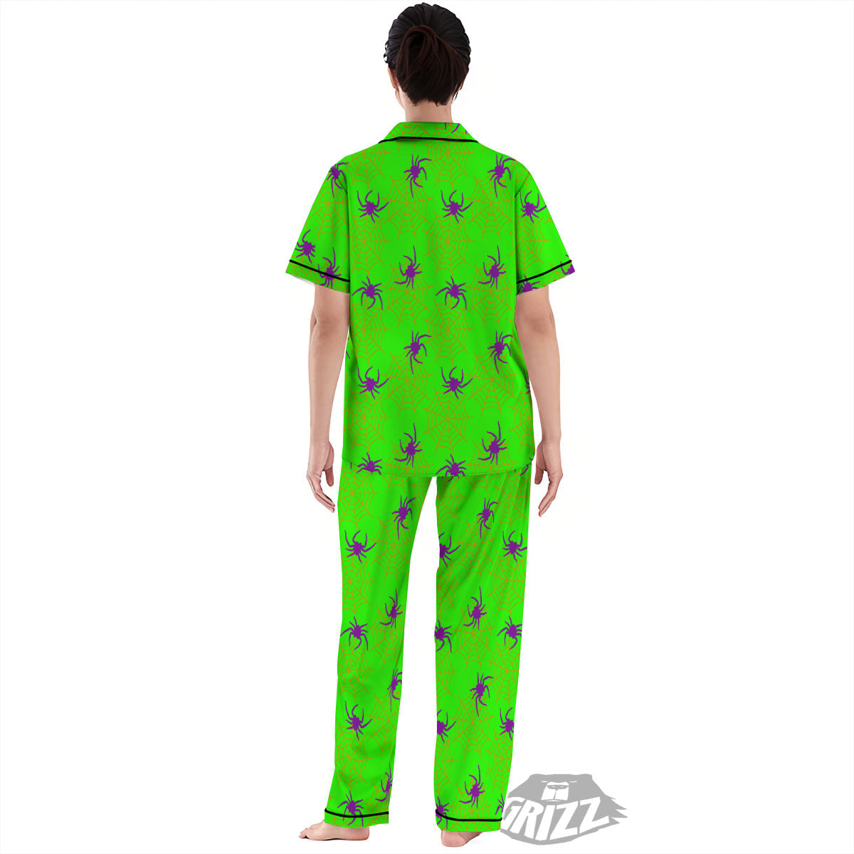 Spider Web Green And Purple Print Pattern Women's Pajamas Set-grizzshop