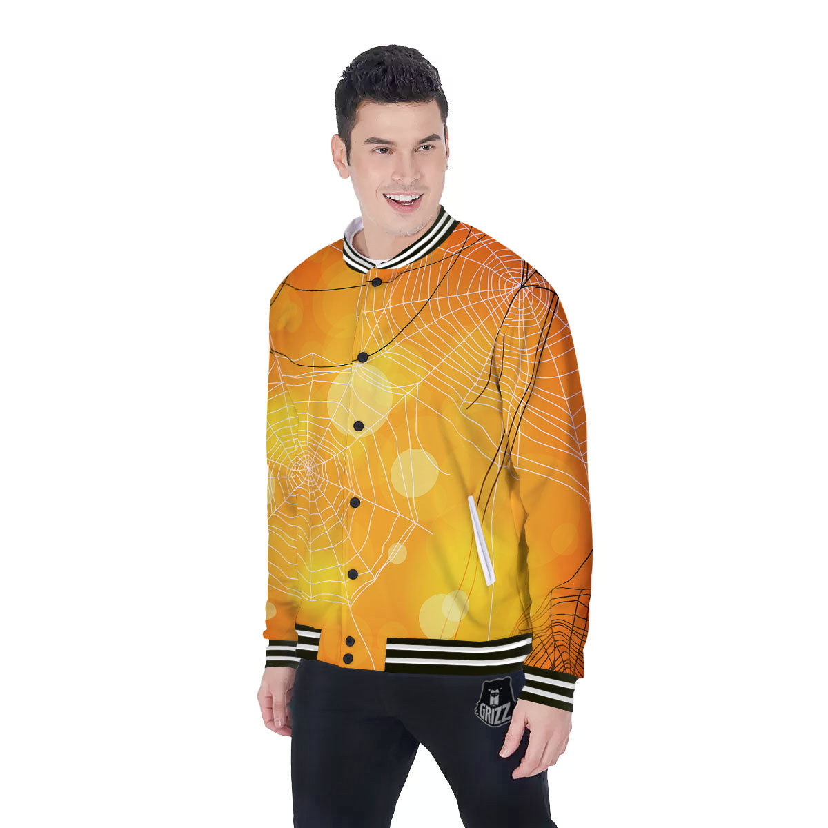 Spider Web Halloween Print Baseball Jacket-grizzshop