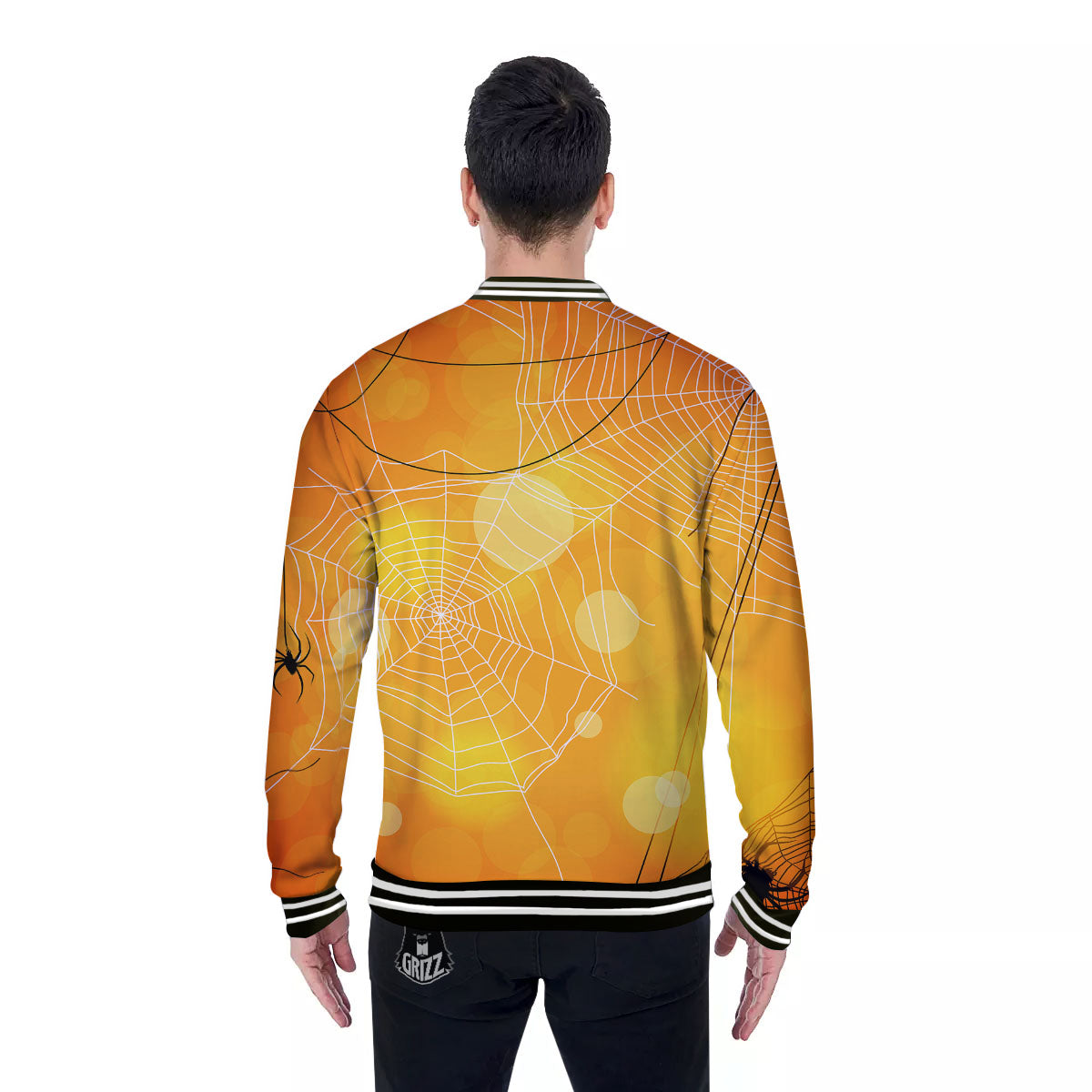 Spider Web Halloween Print Baseball Jacket-grizzshop