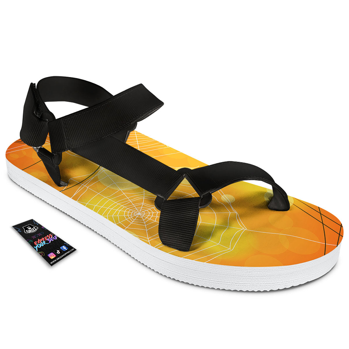 Spider Web Halloween Print Black Open Toe Sandals-grizzshop