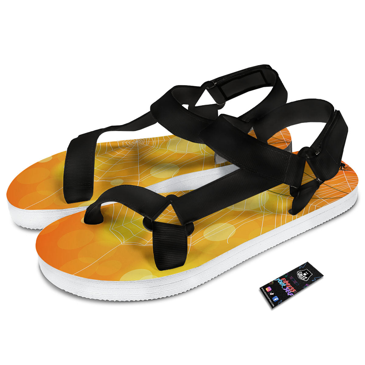 Spider Web Halloween Print Black Open Toe Sandals-grizzshop