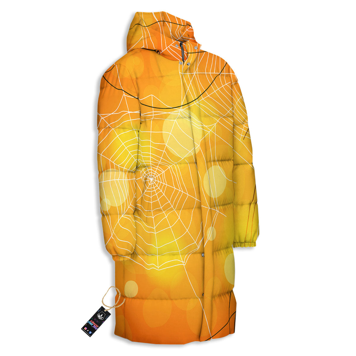 Spider Web Halloween Print Long Down Jacket-grizzshop