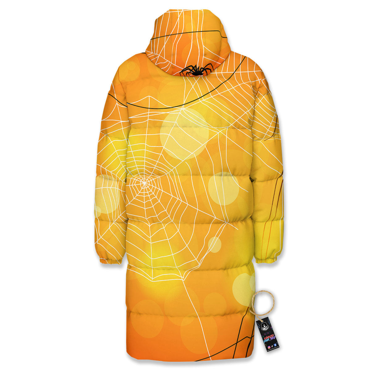 Spider Web Halloween Print Long Down Jacket-grizzshop