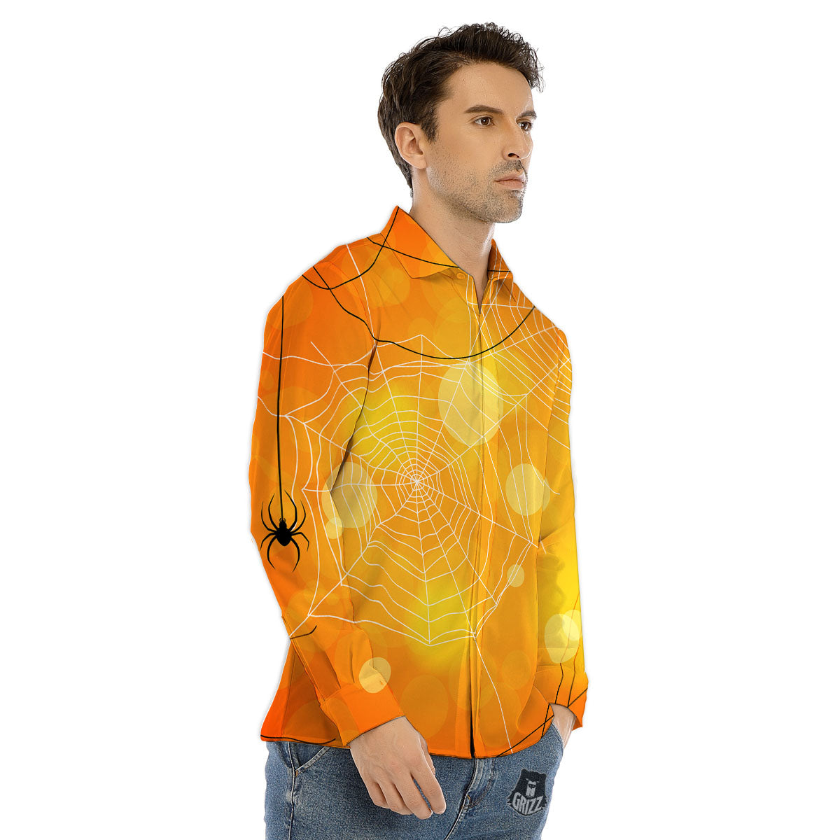 Spider Web Halloween Print Men's Dress Shirts-grizzshop