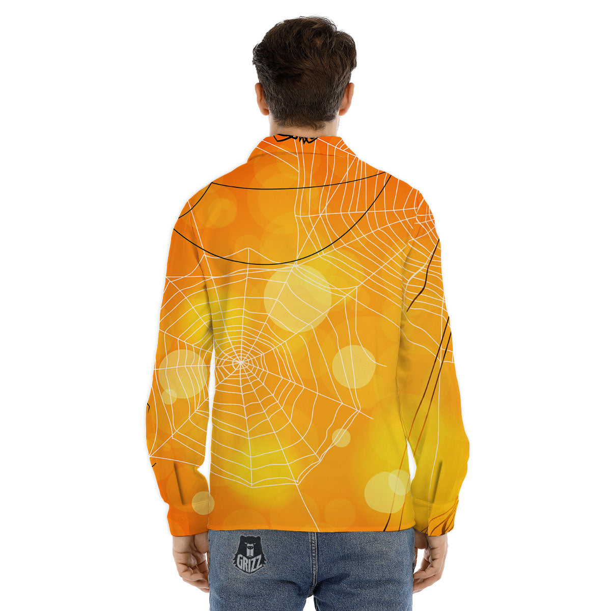 Spider Web Halloween Print Men's Dress Shirts-grizzshop