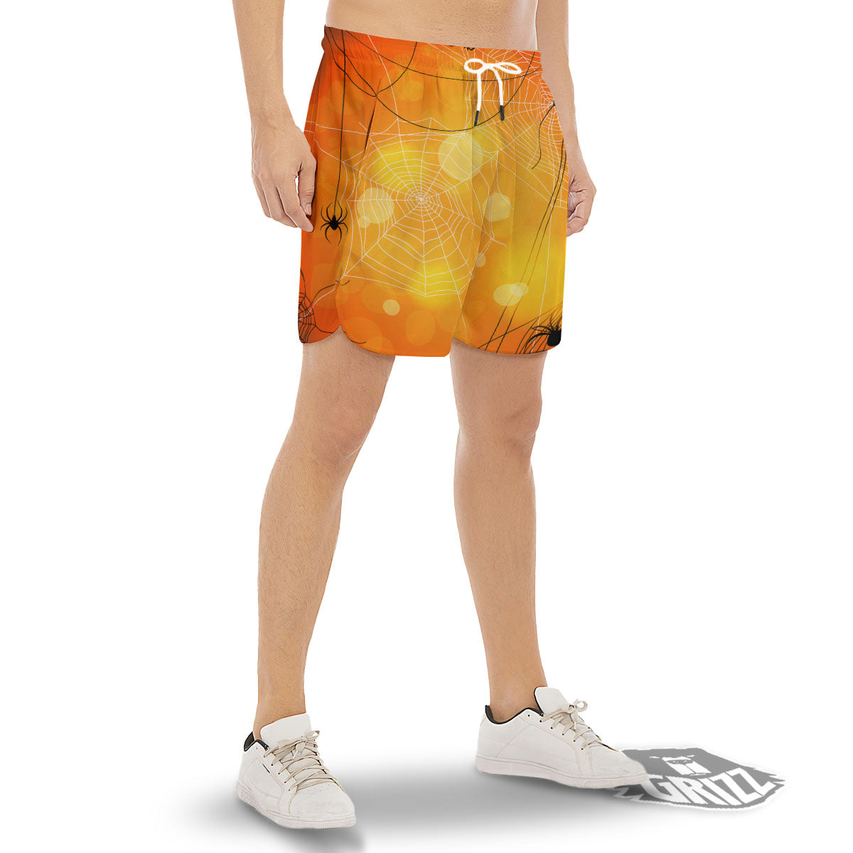 Spider Web Halloween Print Men's Gym Shorts-grizzshop