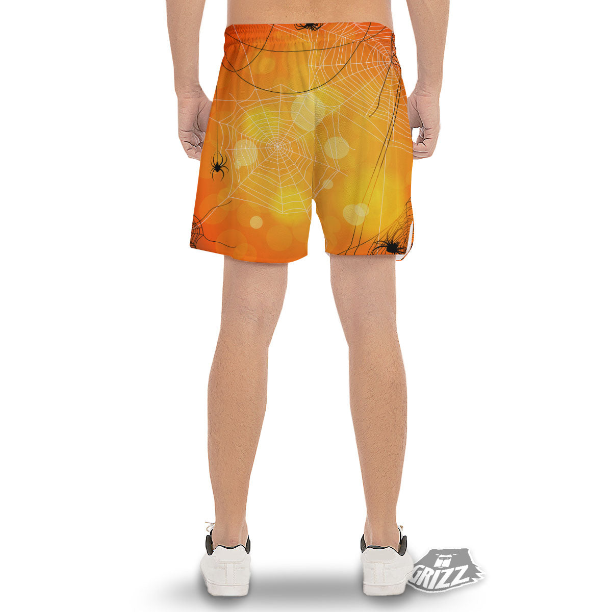 Spider Web Halloween Print Men's Gym Shorts-grizzshop