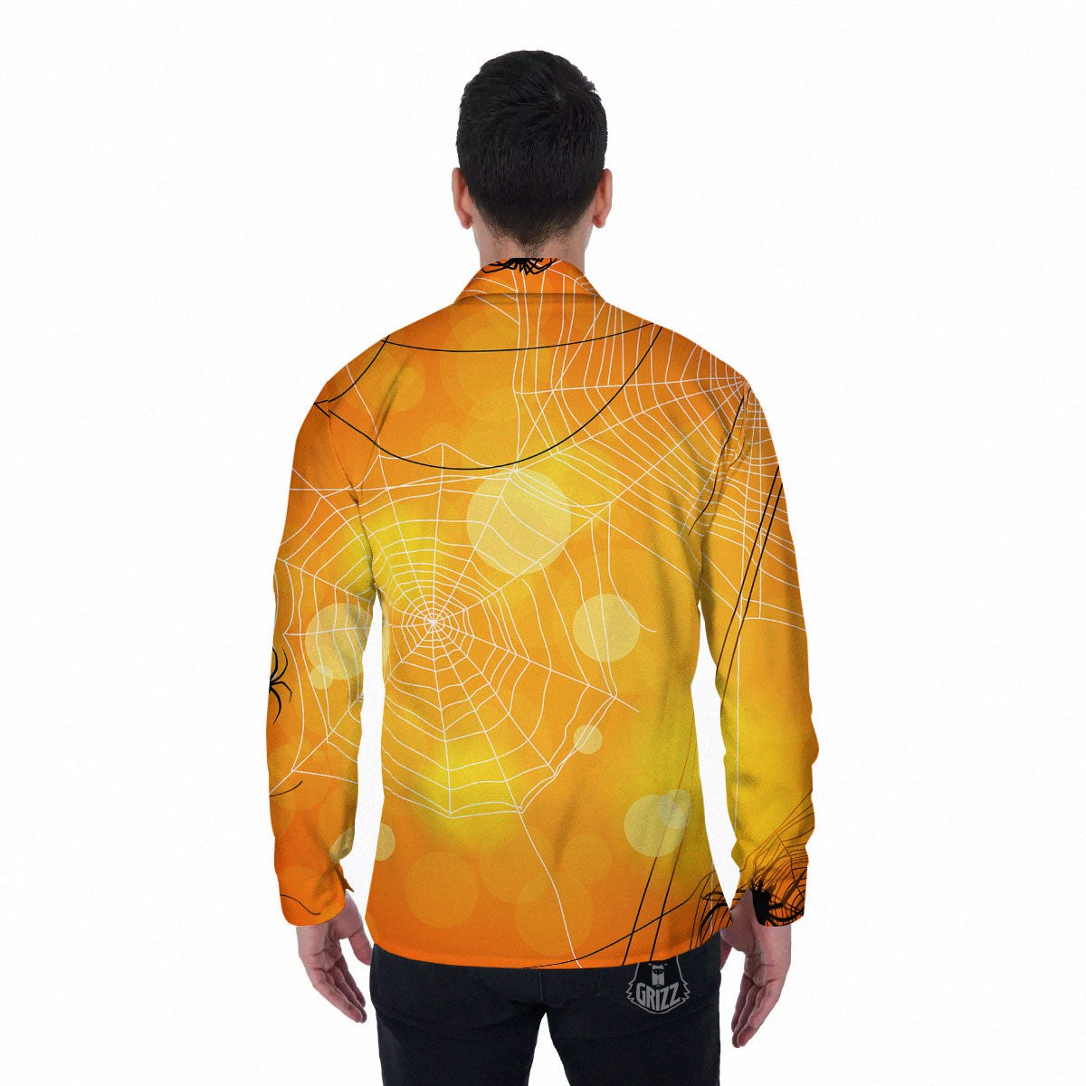 Spider Web Halloween Print Men's Long Sleeve Shirts-grizzshop