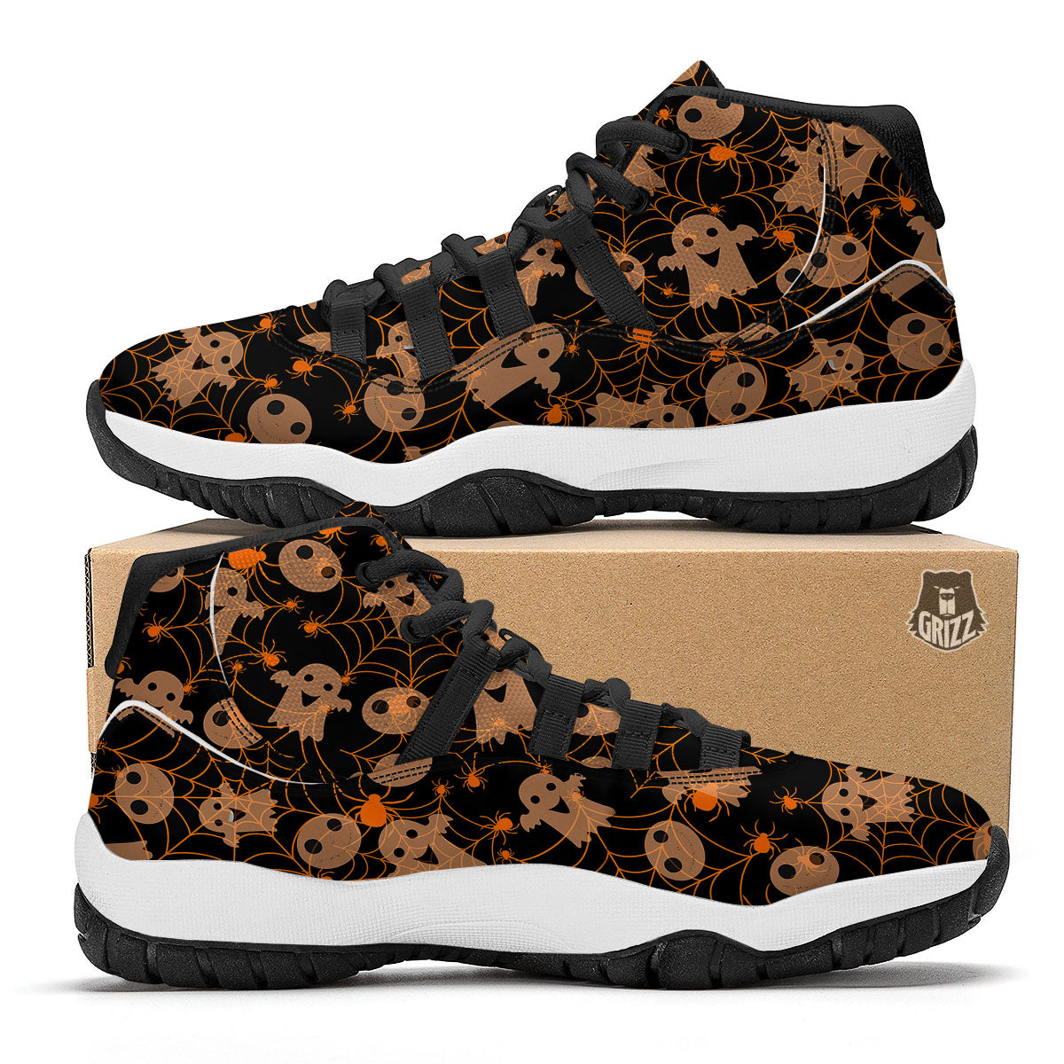 Spider Web Halloween Print Pattern Black Bball Shoes-grizzshop