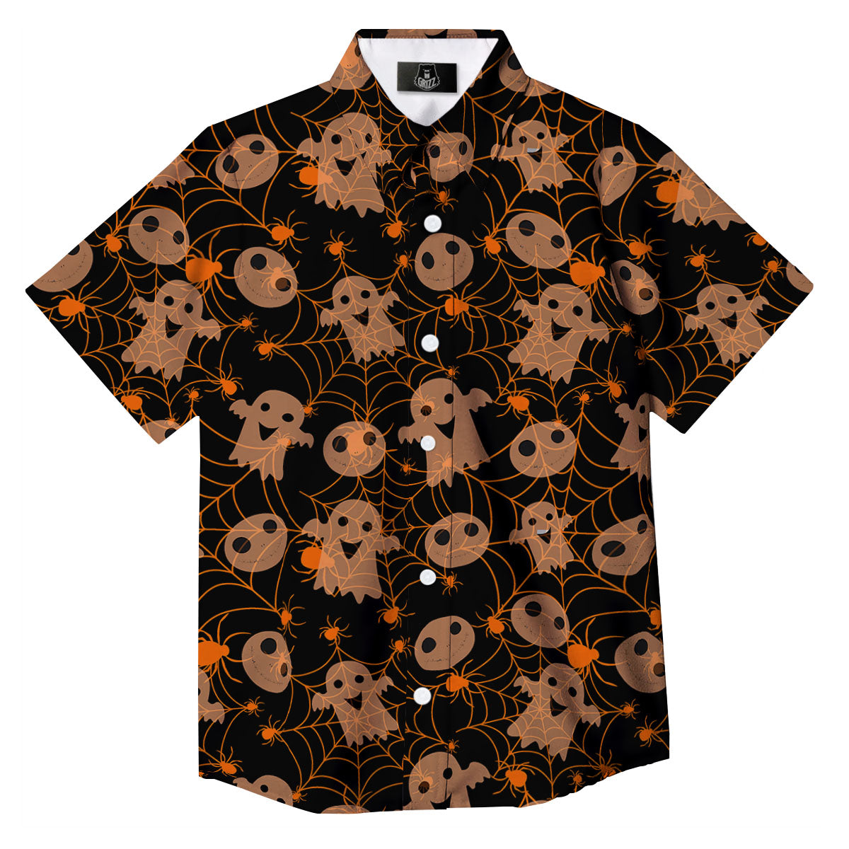 Spider Web Halloween Print Pattern Button Up Shirt-grizzshop