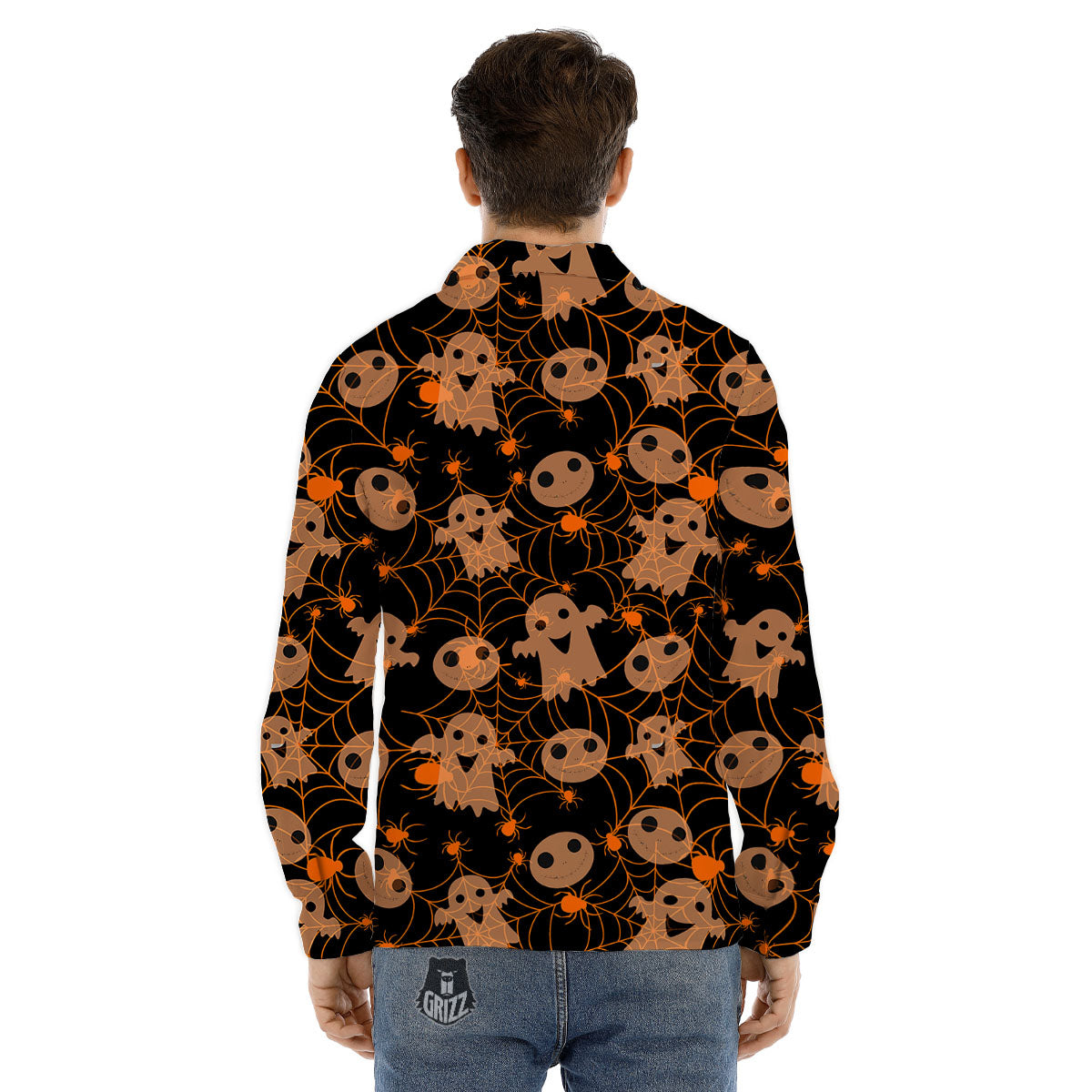 Spider Web Halloween Print Pattern Men's Dress Shirts-grizzshop